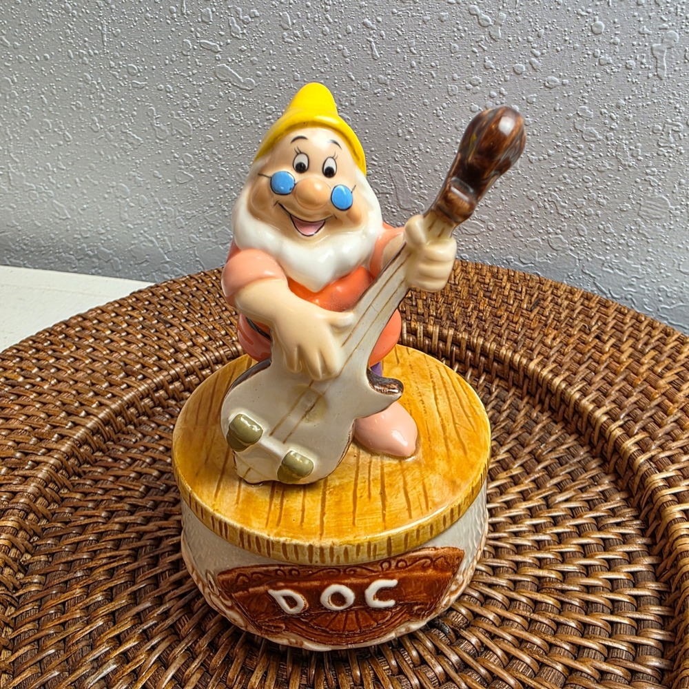 Vintage Schmid Disney Snow White Doc Music Box 'Be A Clown' Ceramic Figurine
